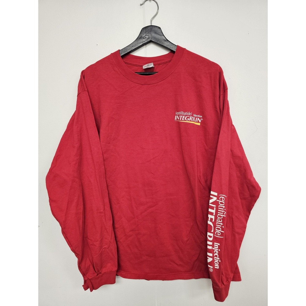 Integrilin Shirt‎ Mens XL Red Long Sleeve Pharmaceutical Promo Anvil Graphic